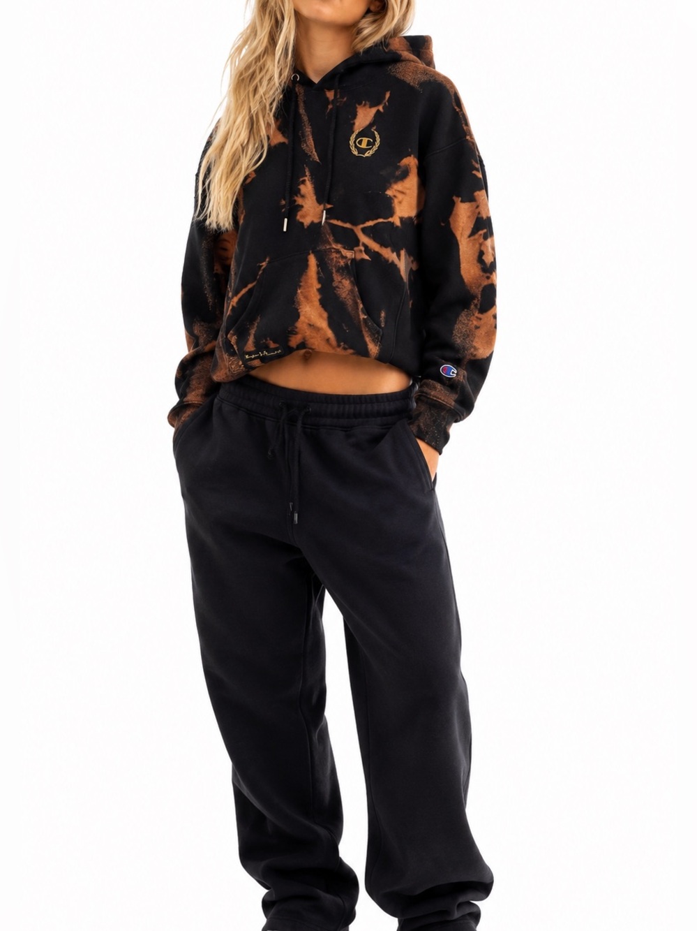 Champion x Muhammad Ali Hoodie Pullover Medium Womens Bleach Dye Black